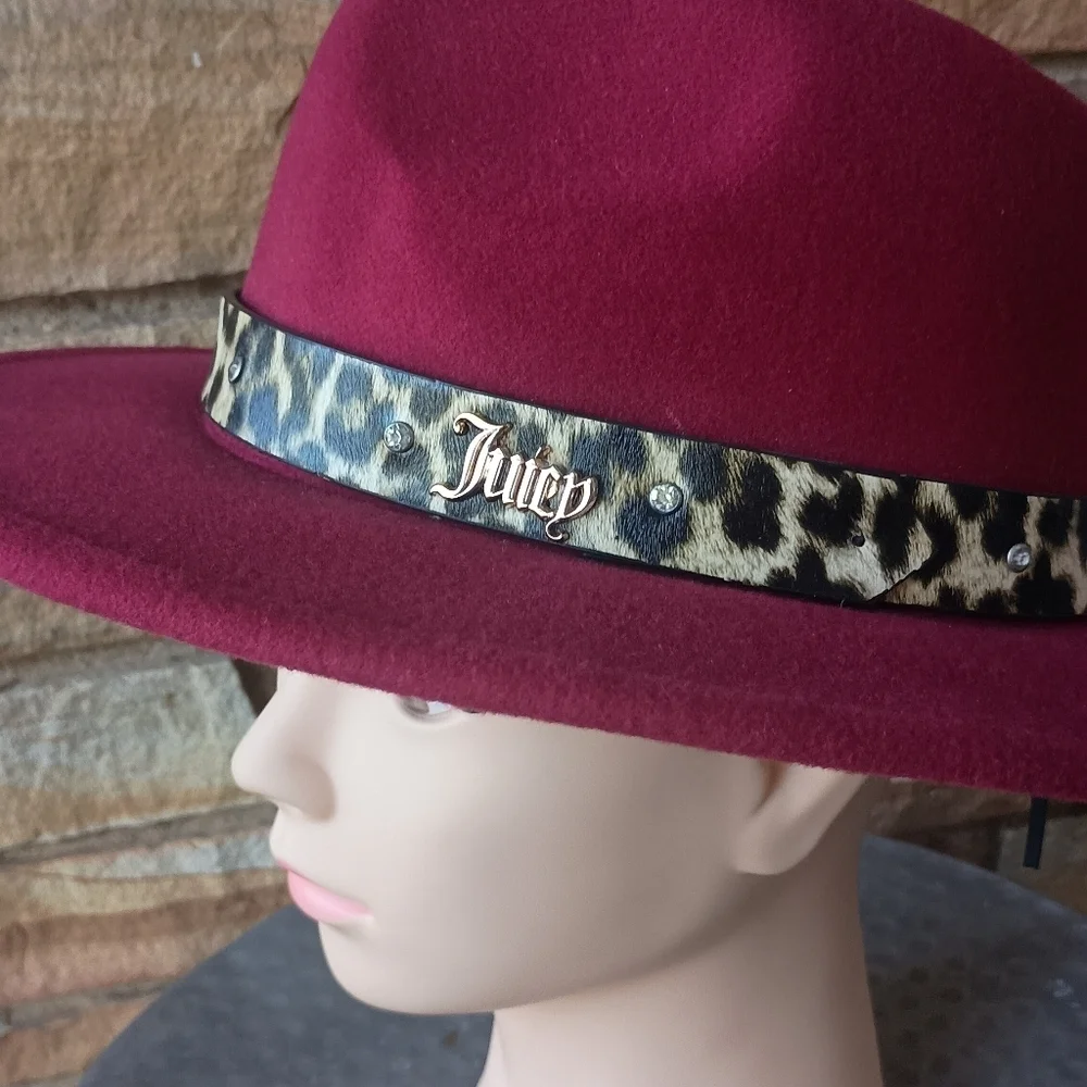 Juicy Couture Elegant Burgundy Hat with Leopard Band